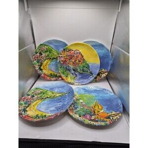Melamine 11" Dinner Plates Italian Coastal Scenes 222 Fifth Set of 5 Retired